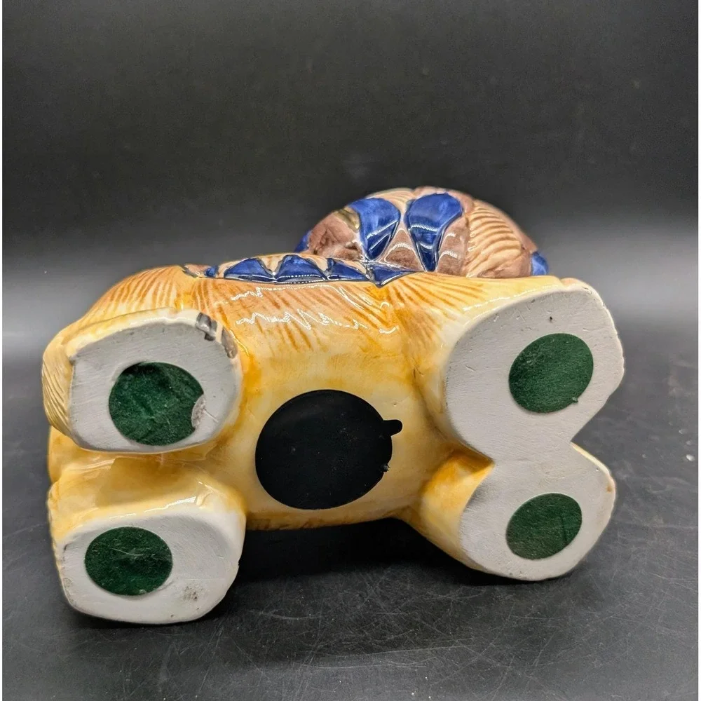 Egyptian Lion Ceramic Coin Bank Pharaoh Headdress Blue Gold Glazed Piggy Bank 8